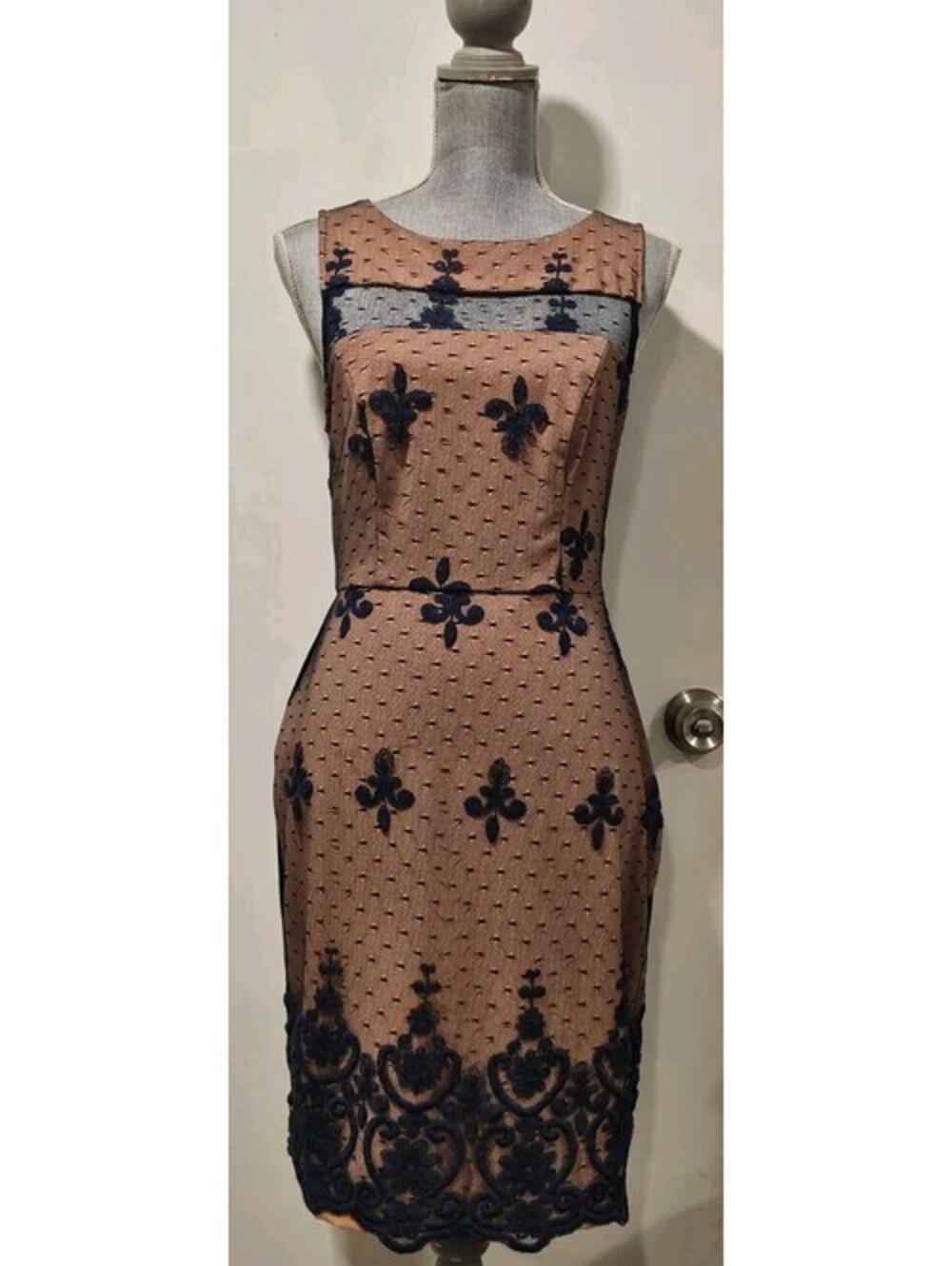 Eva Franco Size 6 Fleur De Lis Afton Dress Blue Lace Lined - Picture 3 of 11
